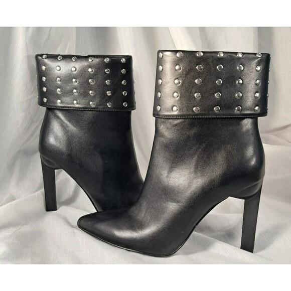 NEW Black Studded Stiletto Boot Geometric Heel Size 7.5 Faux Leather - Picture 1 of 13